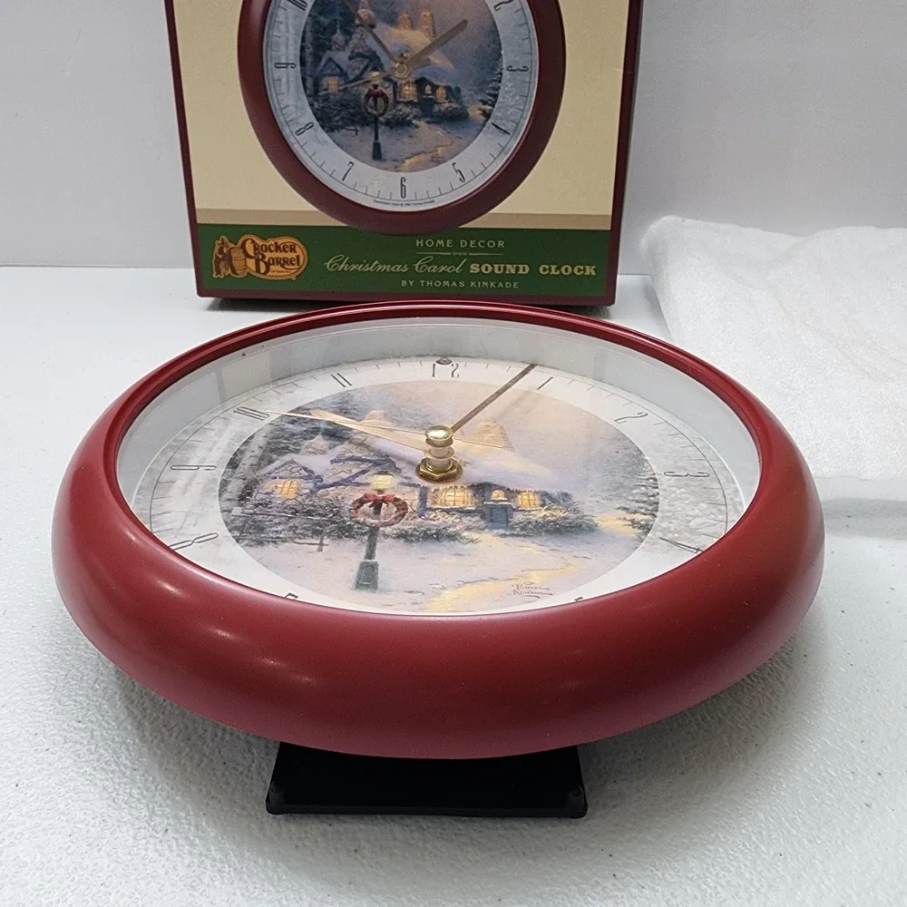 VTG 1993 Cracker Barrel Thomas Kinkade Plaid Tidings Christmas Carol Sound Clock